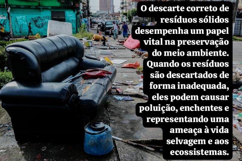 Ilustração de diferentes tipos de lixo sendo separados em lixeiras coloridas de coleta seletiva.